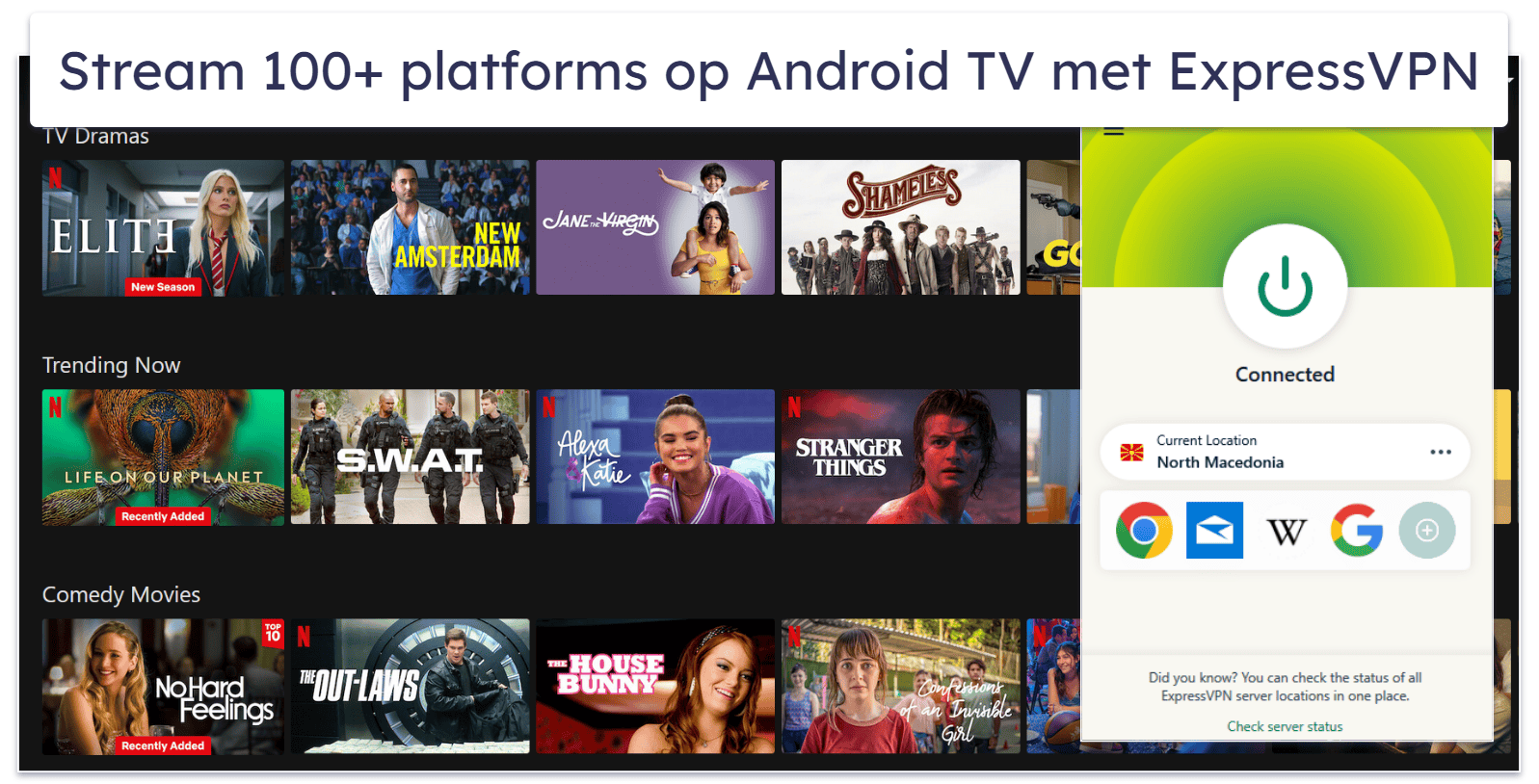 🥇1. ExpressVPN: de beste algehele Android TV VPN