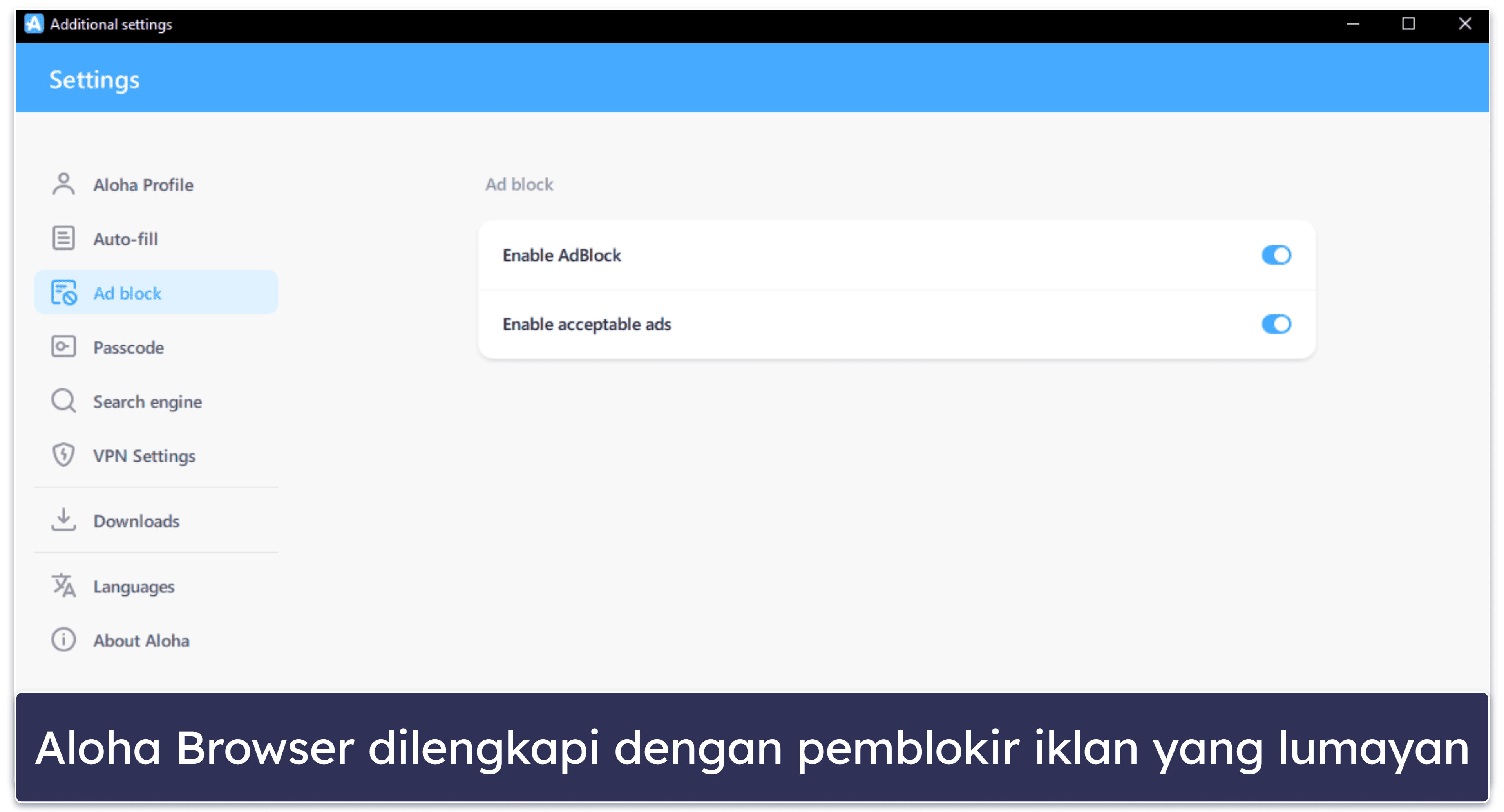 🥈2. Aloha Browser – Browser Minimalis dengan VPN (Terbaik untuk Pemula)