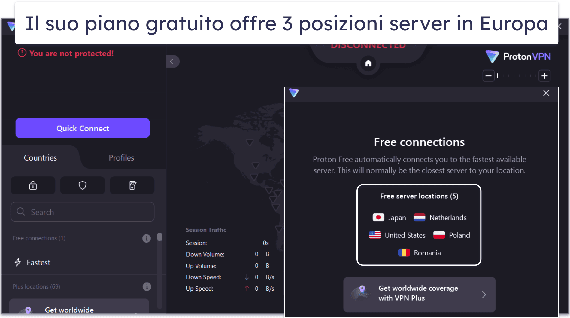 🥈2. Proton VPN — Dati illimitati, nessun limite di velocità e zero annunci