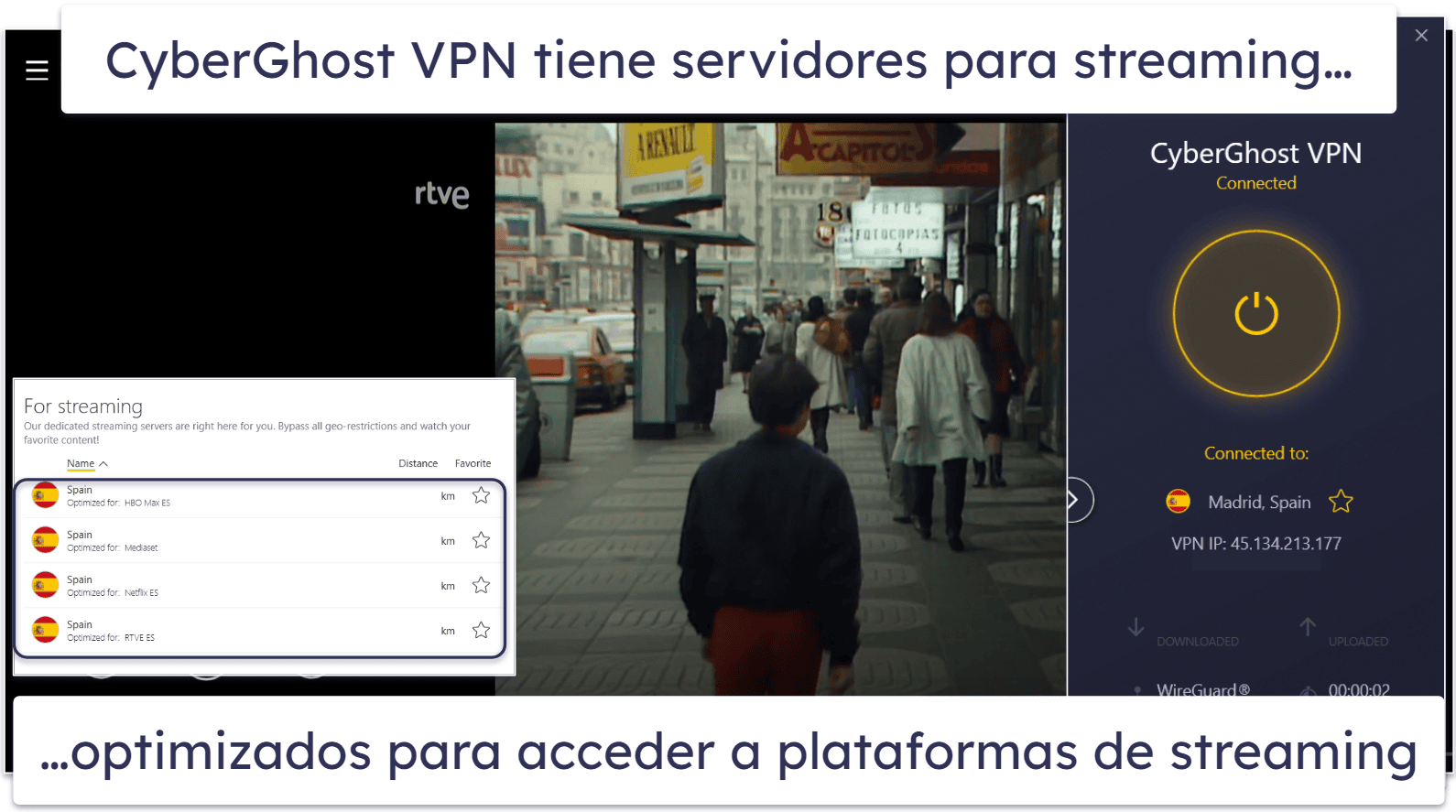 🥉3. CyberGhost VPN: servidores dedicados para ver TV española