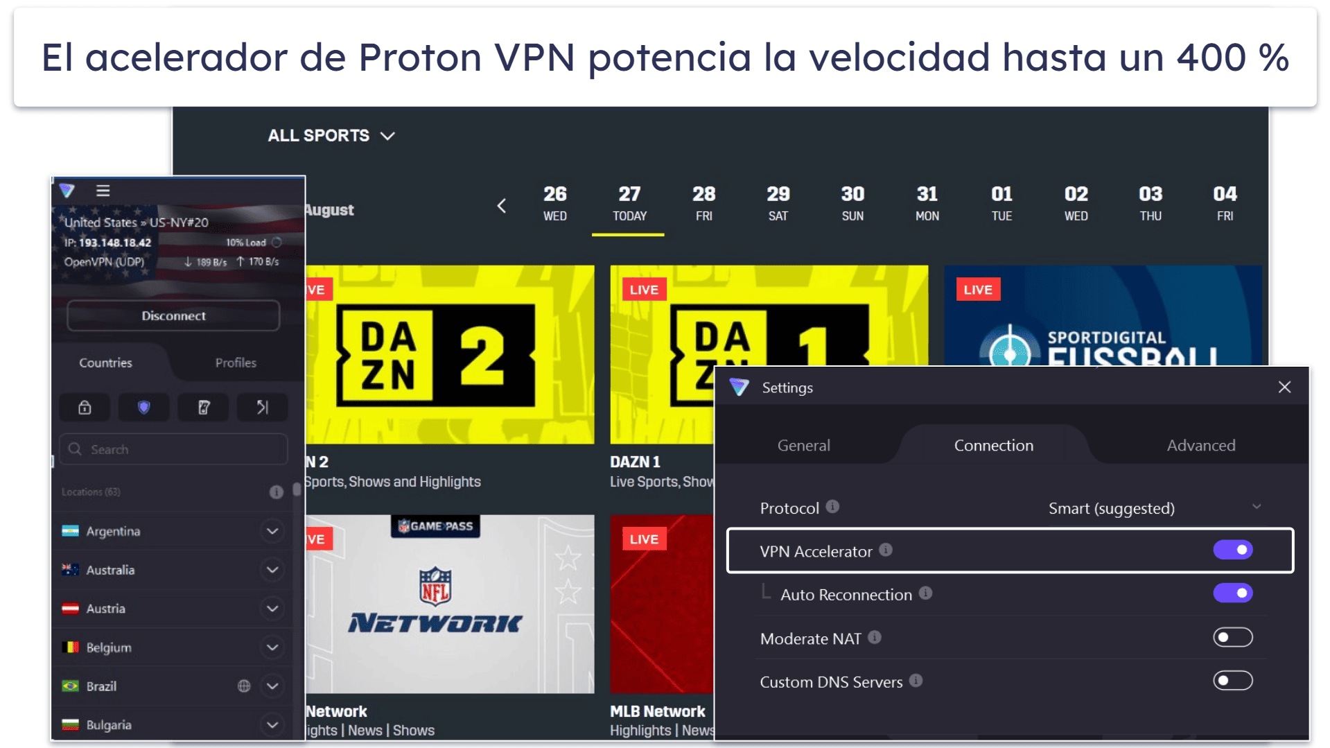 7. Proton VPN: excelente soporte para streaming con herramienta para aumentar la velocidad