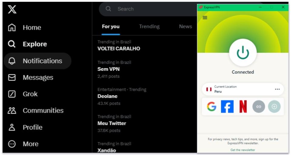 🥇1. ExpressVPN — Melhor VPN para acessar o X no Brasil em 2024