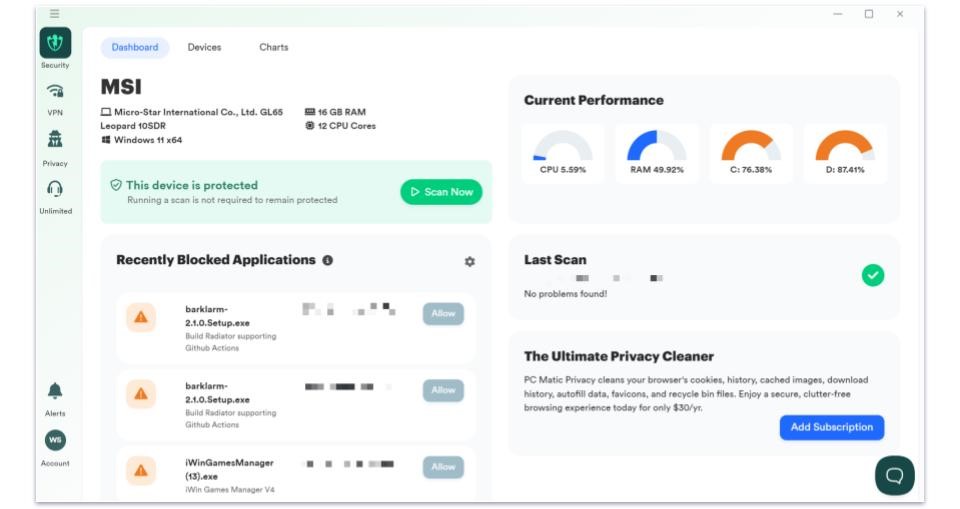 PC Matic Security Features