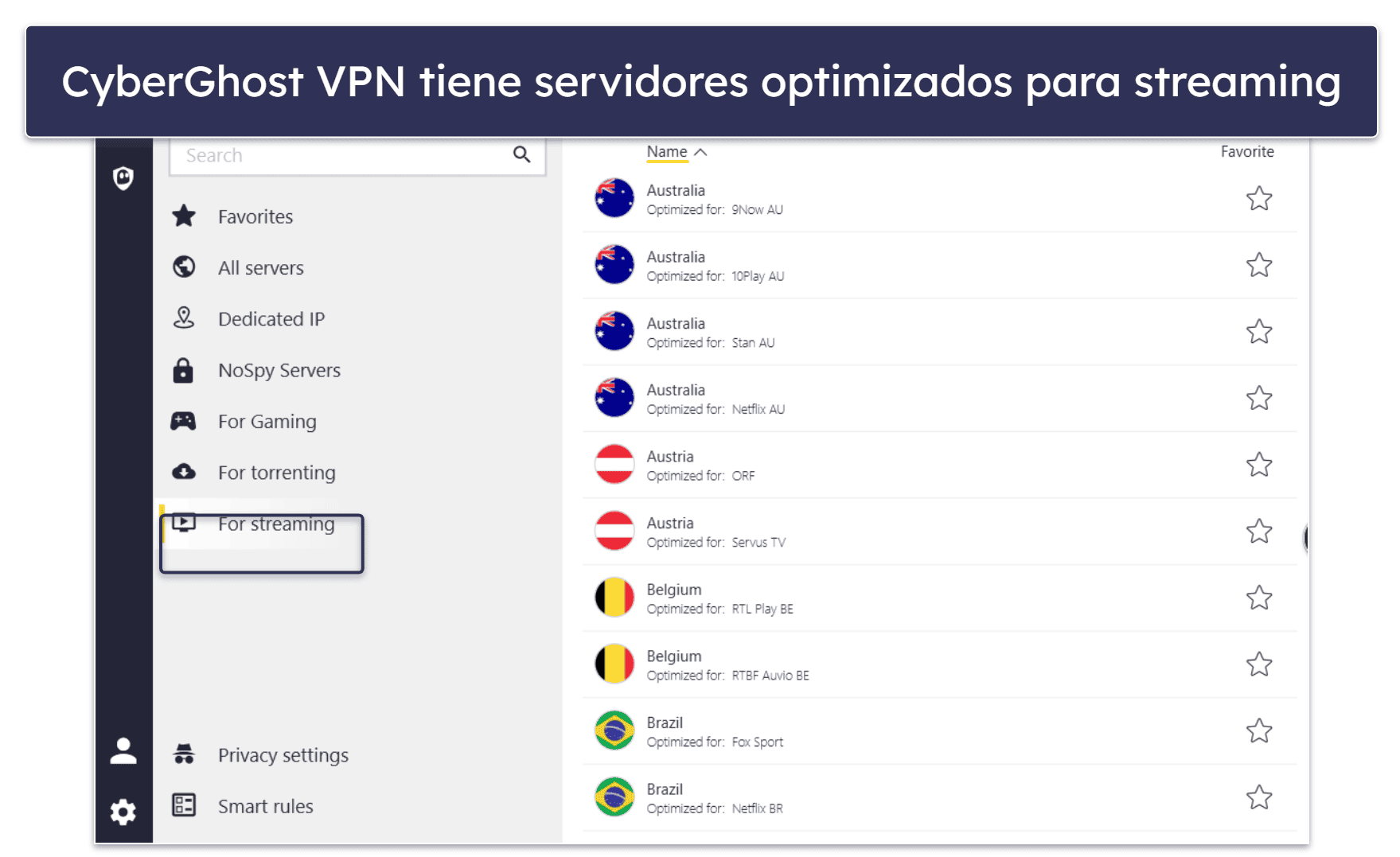 🥈2. CyberGhost VPN : excelente VPN con WireGuard y servidores específicos para streaming