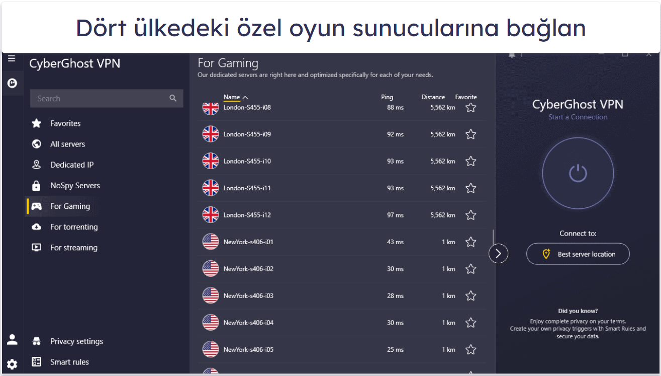 🥉3. CyberGhost VPN — PUBG Oynamak için Özel Sunucular