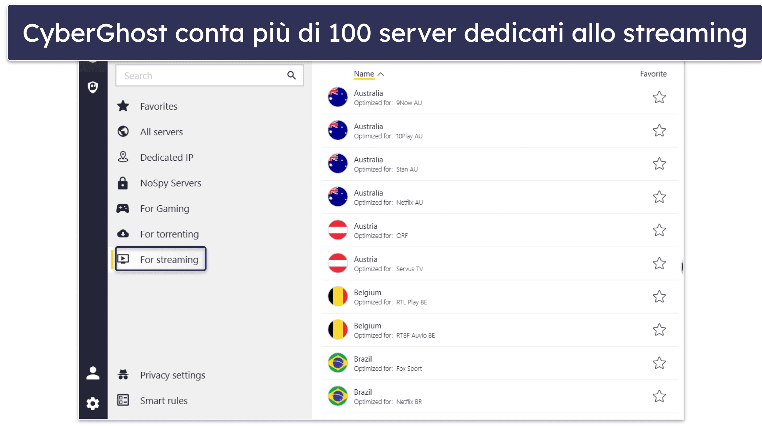 🥉3. CyberGhost VPN: ottima per lo streaming su Starlink (server streaming dedicati)