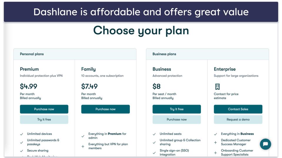 Plans &amp; Pricing — Dashlane Provides More Options