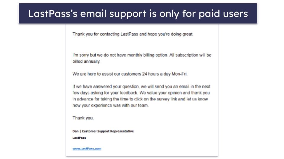 Customer Support — LastPass Has Better Support Options