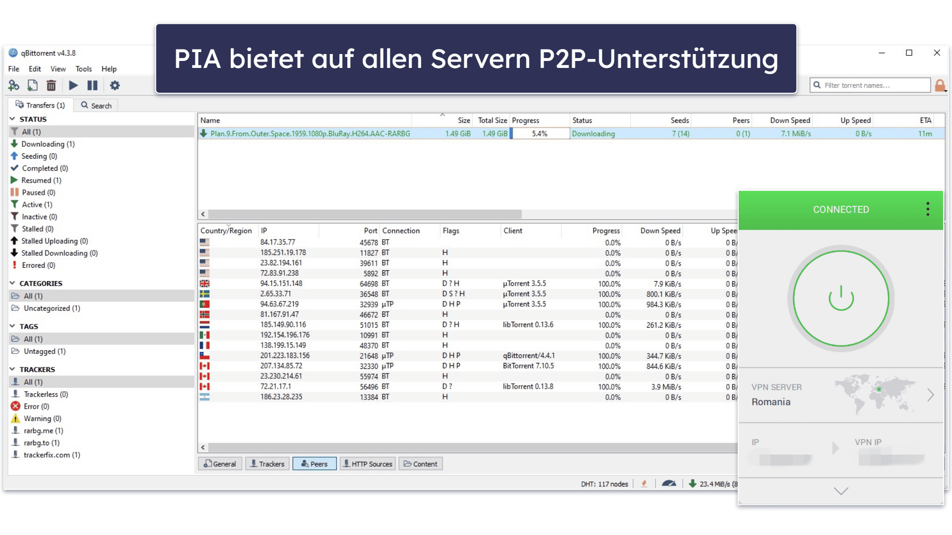 🥈2. Private Internet Access — P2P-fähiges VPN für Starlink