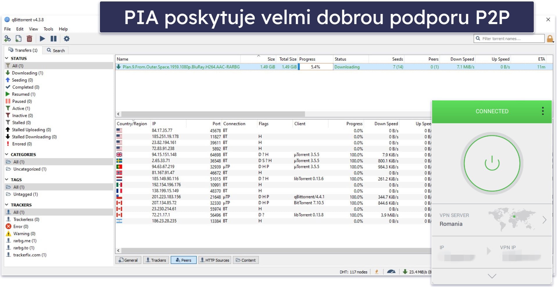 Private Internet Access – Podpora torrentování