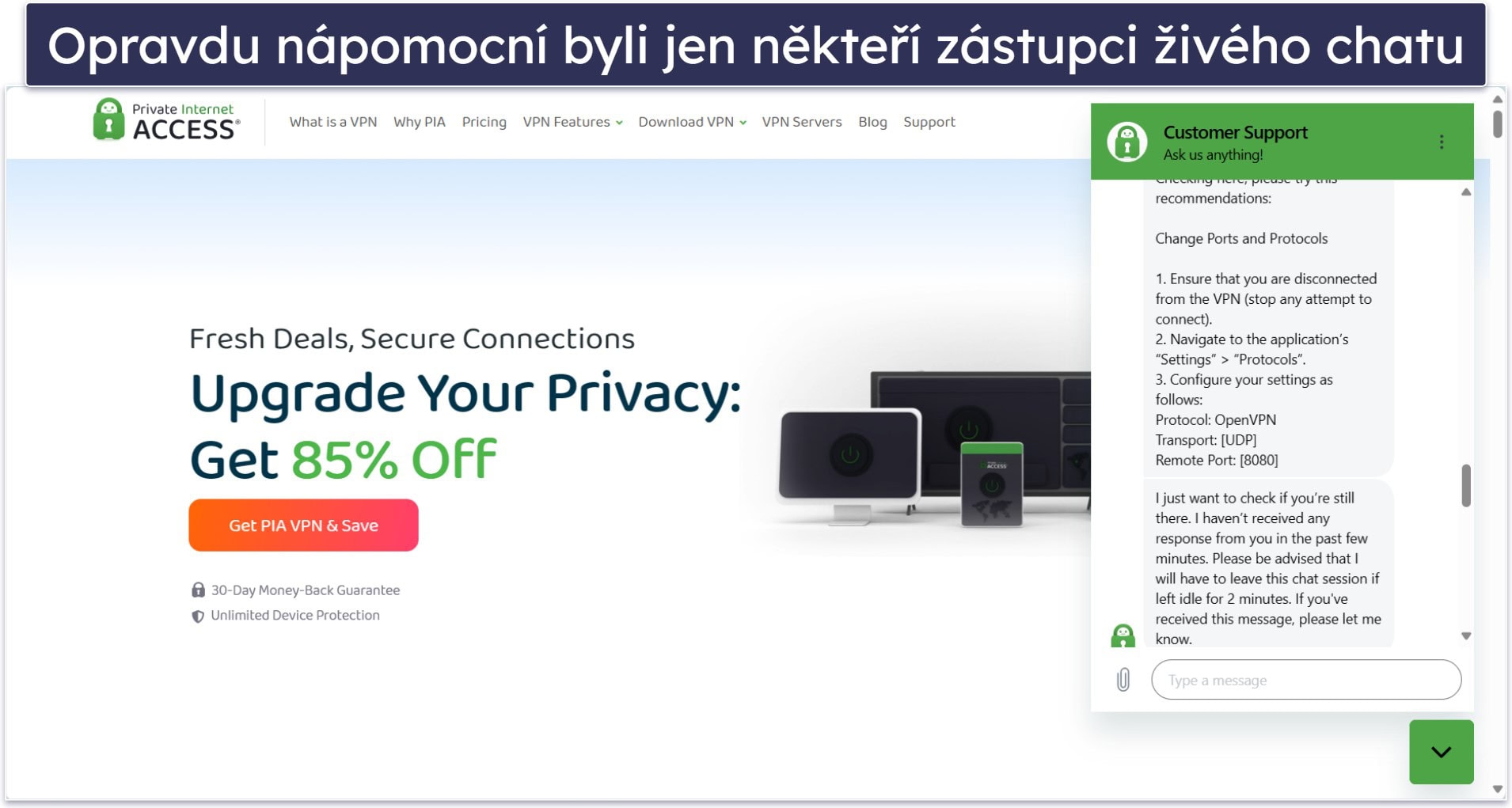 Private Internet Access – Zákaznická podpora