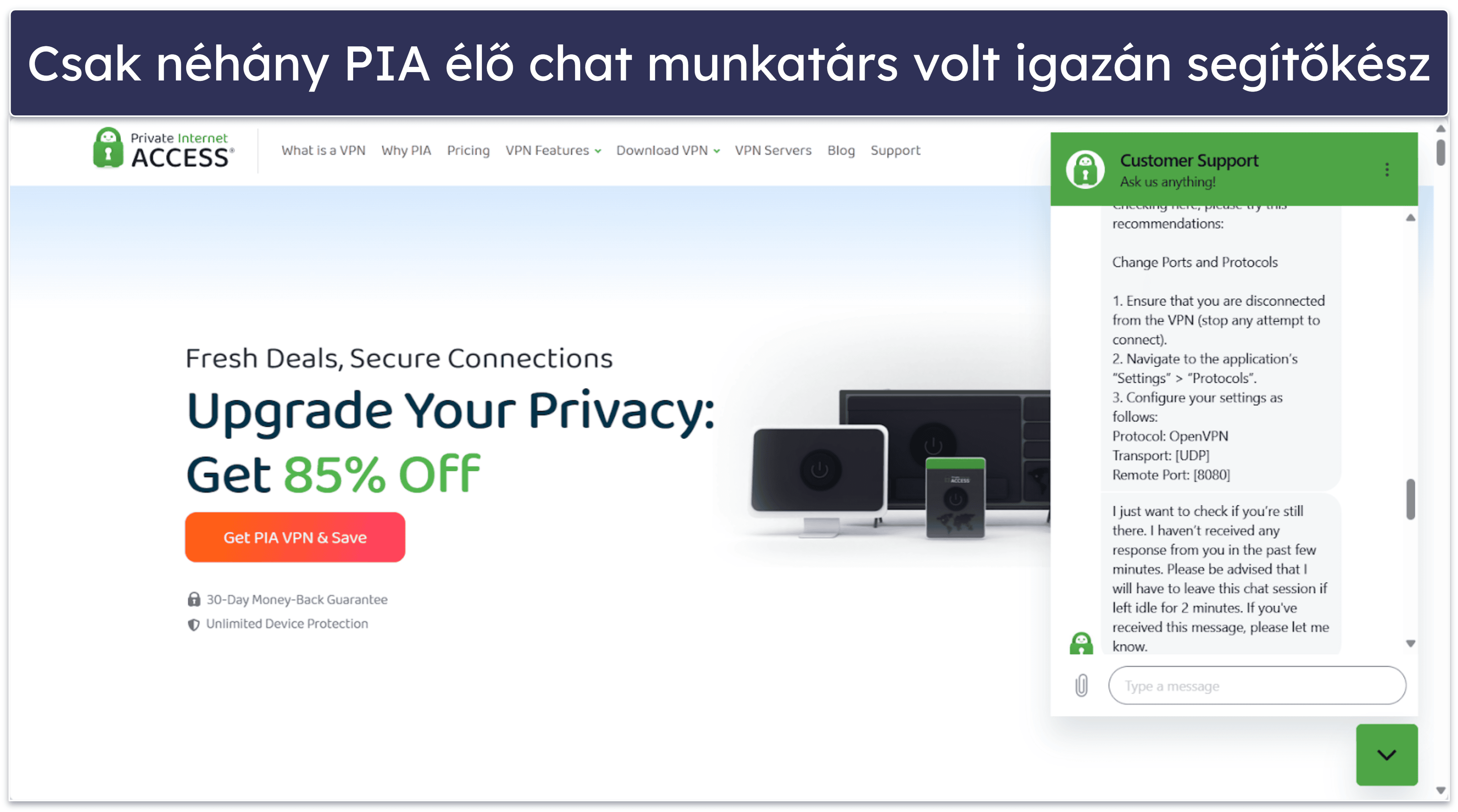 Private Internet Access ügyfélszolgálat