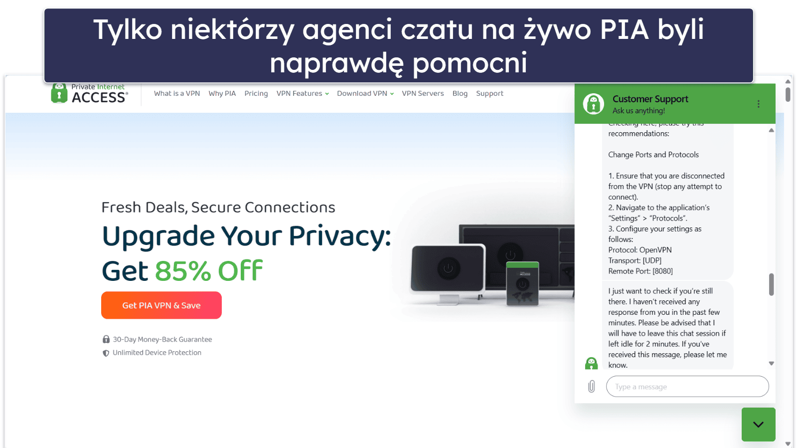 Obsługa klienta Private Internet Access