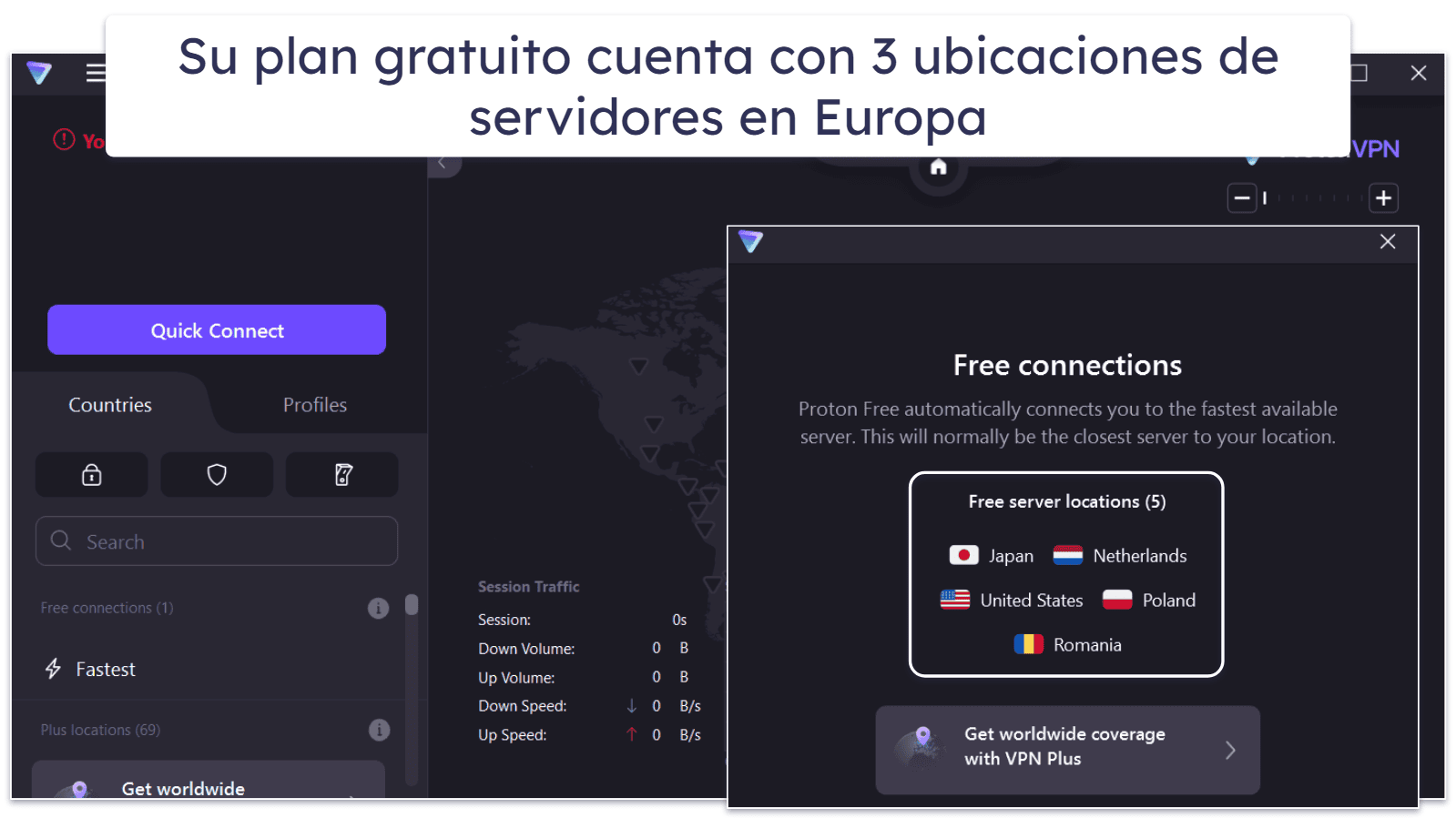 🥈2. Proton VPN: datos ilimitados, sin límites de velocidad y sin anuncios