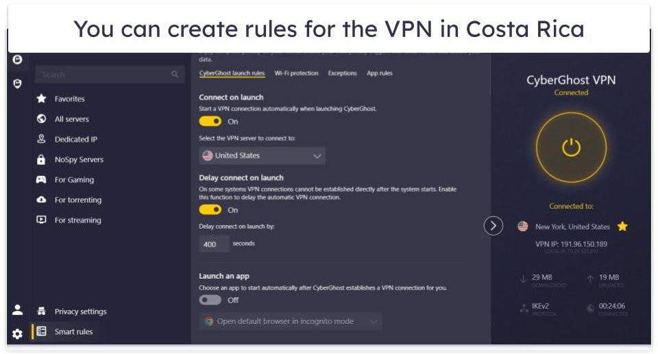 🥉3. CyberGhost VPN — Convenient Automation Rules for Costa Rica