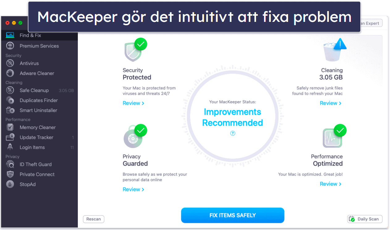 6. MacKeeper — Bäst för intuitiv säkerhetshantering