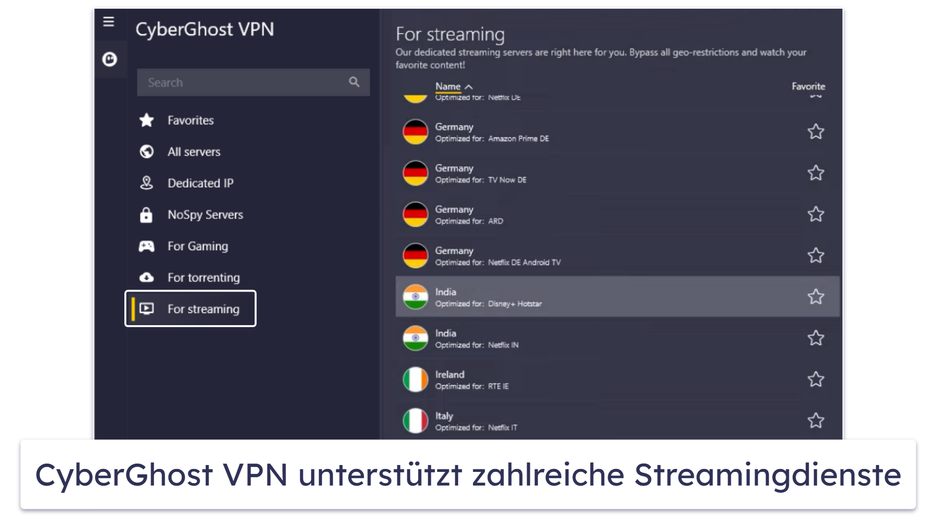 🥈2. CyberGhost VPN — Für Hotstar optimierte Streaming-Server