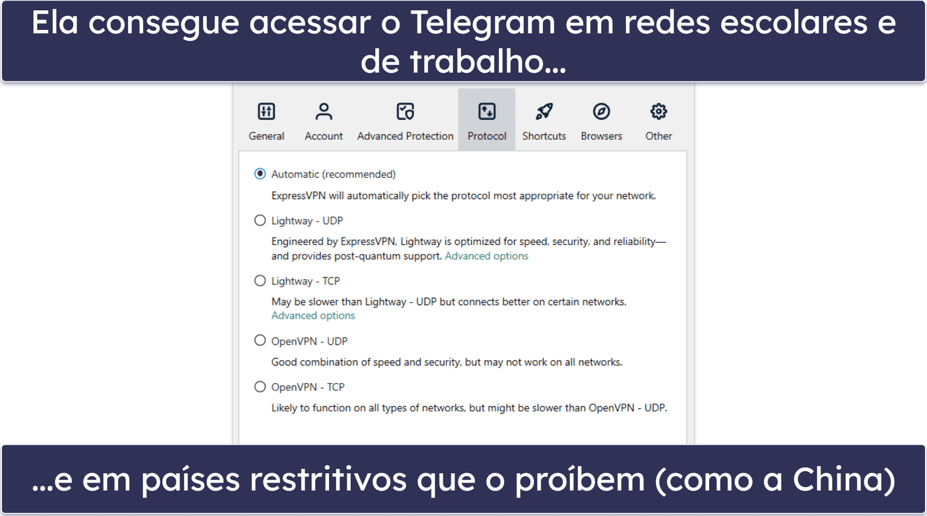 🥇1. ExpressVPN — Melhor VPN geral para Telegram