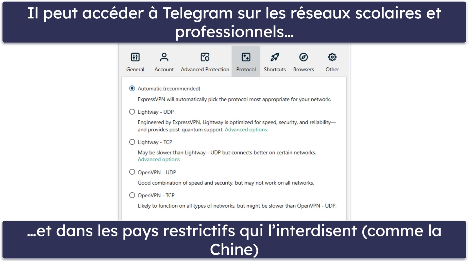 🥇1. ExpressVPN — Le meilleur VPN toutes catégories pour Telegram