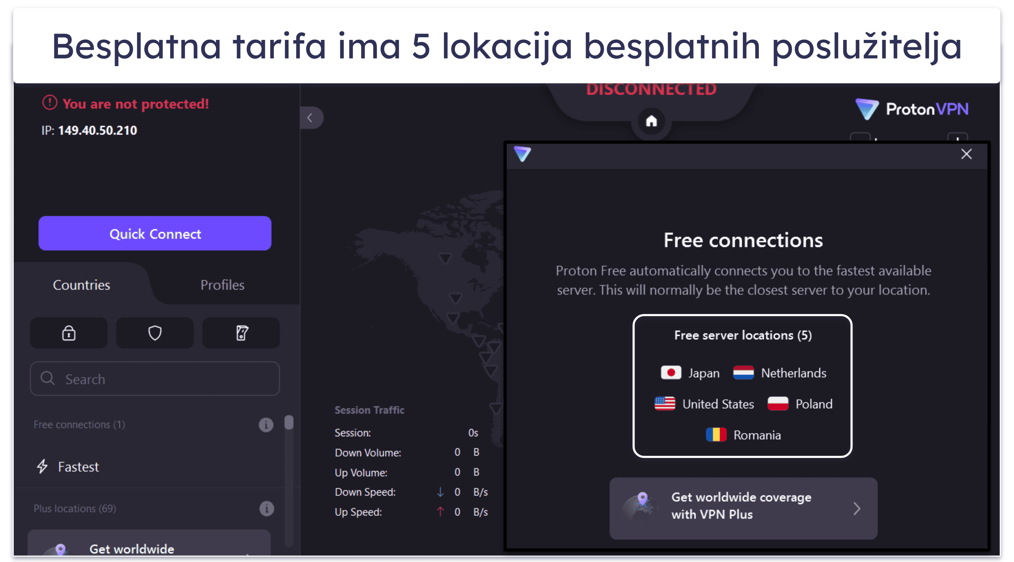 🥈2. Proton VPN – odlična besplatna tarifa s neograničenom količinom podataka + velike brzine