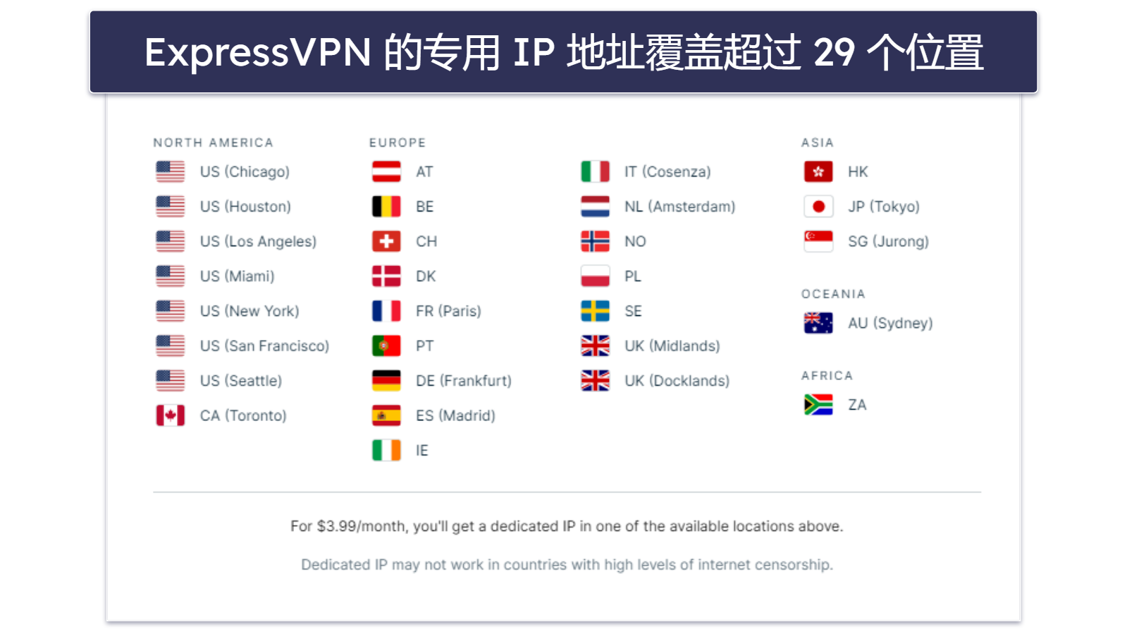 🥇1. ExpressVPN：可提供专用 IP 地址的综合最佳 VPN