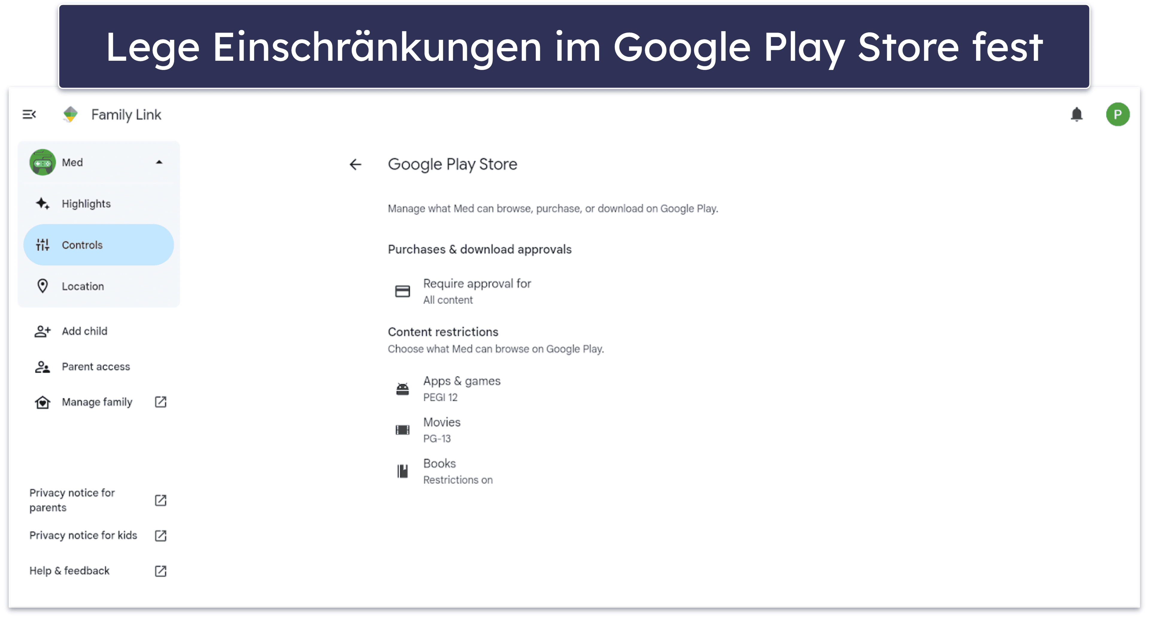 Funktionen von Google Family Link