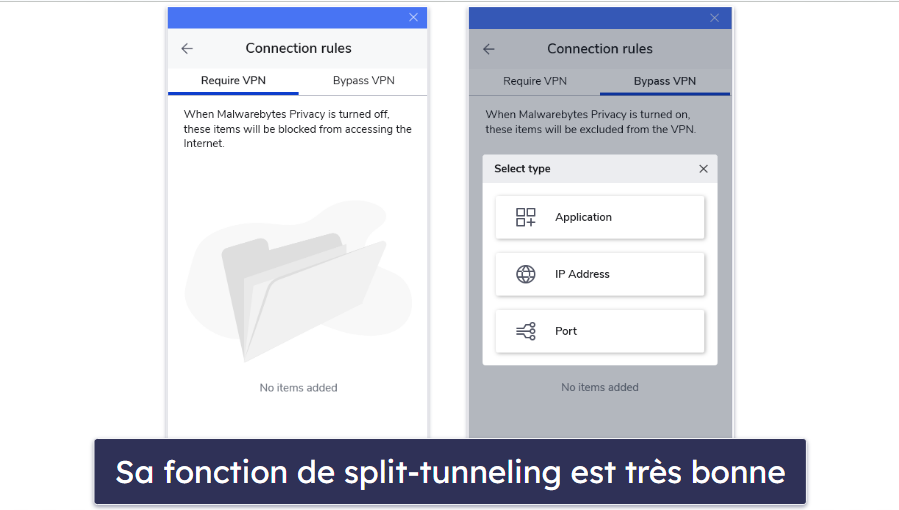 Fonctionnalités de Malwarebytes Privacy VPN – Un peu insuffisantes (pas de Kill Switch sur Android et seulement 1 option de protocole)