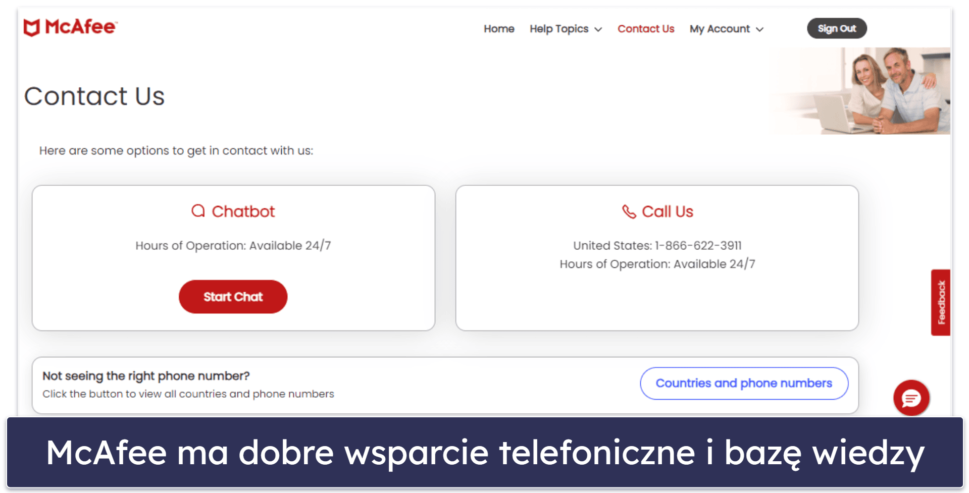 Obsługa klienta McAfee — pomocny czat na żywo, kompleksowa baza wiedzy i dobre wsparcie telefoniczne