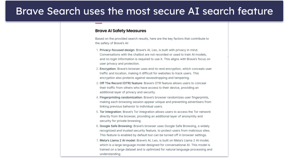 🥉3. Brave Search — Great Privacy Policy + Uses Brave’s Proprietary Search Index