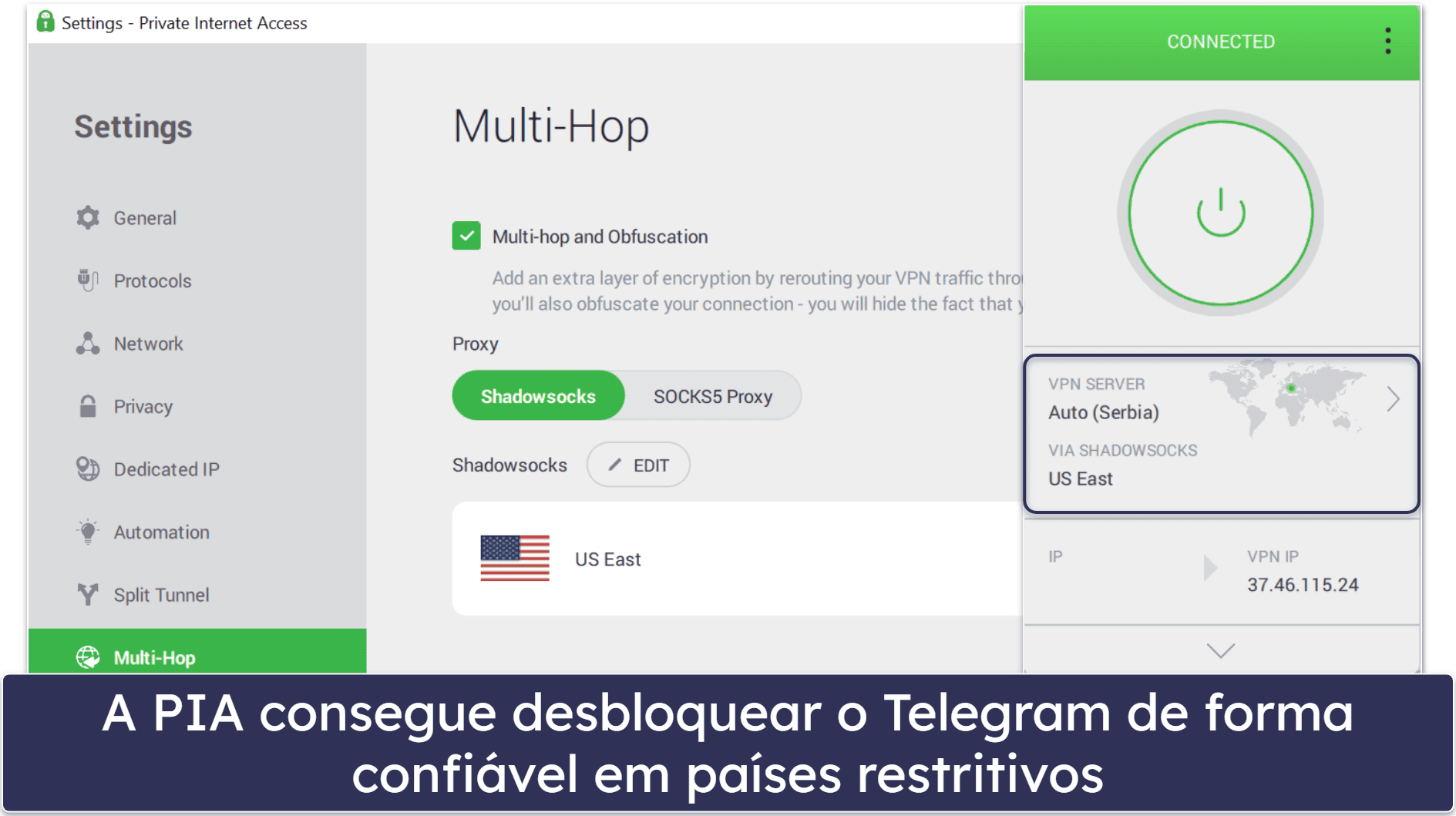 🥈2. Private Internet Access — Ótima para contornar a censura + altamente personalizável