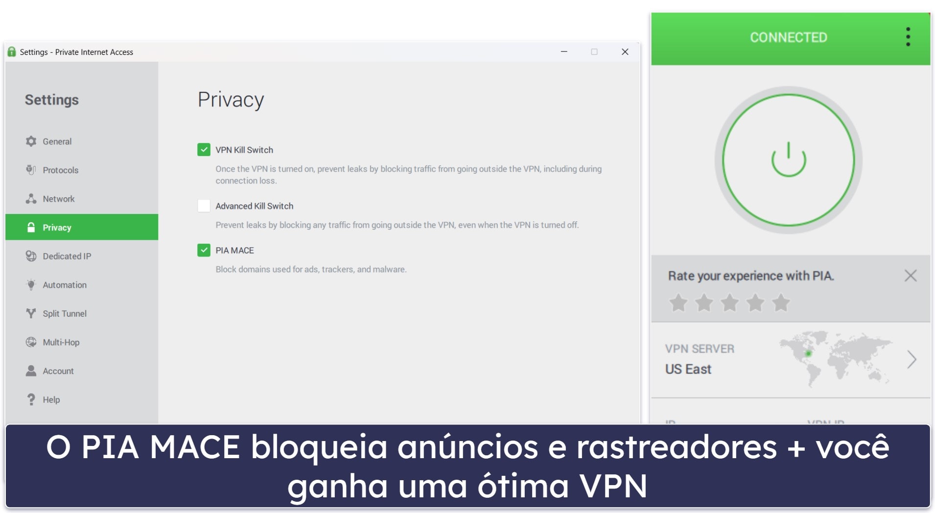 🥇1. Private Internet Access (PIA) VPN: bom bloqueador de anúncios incluído em uma excelente VPN