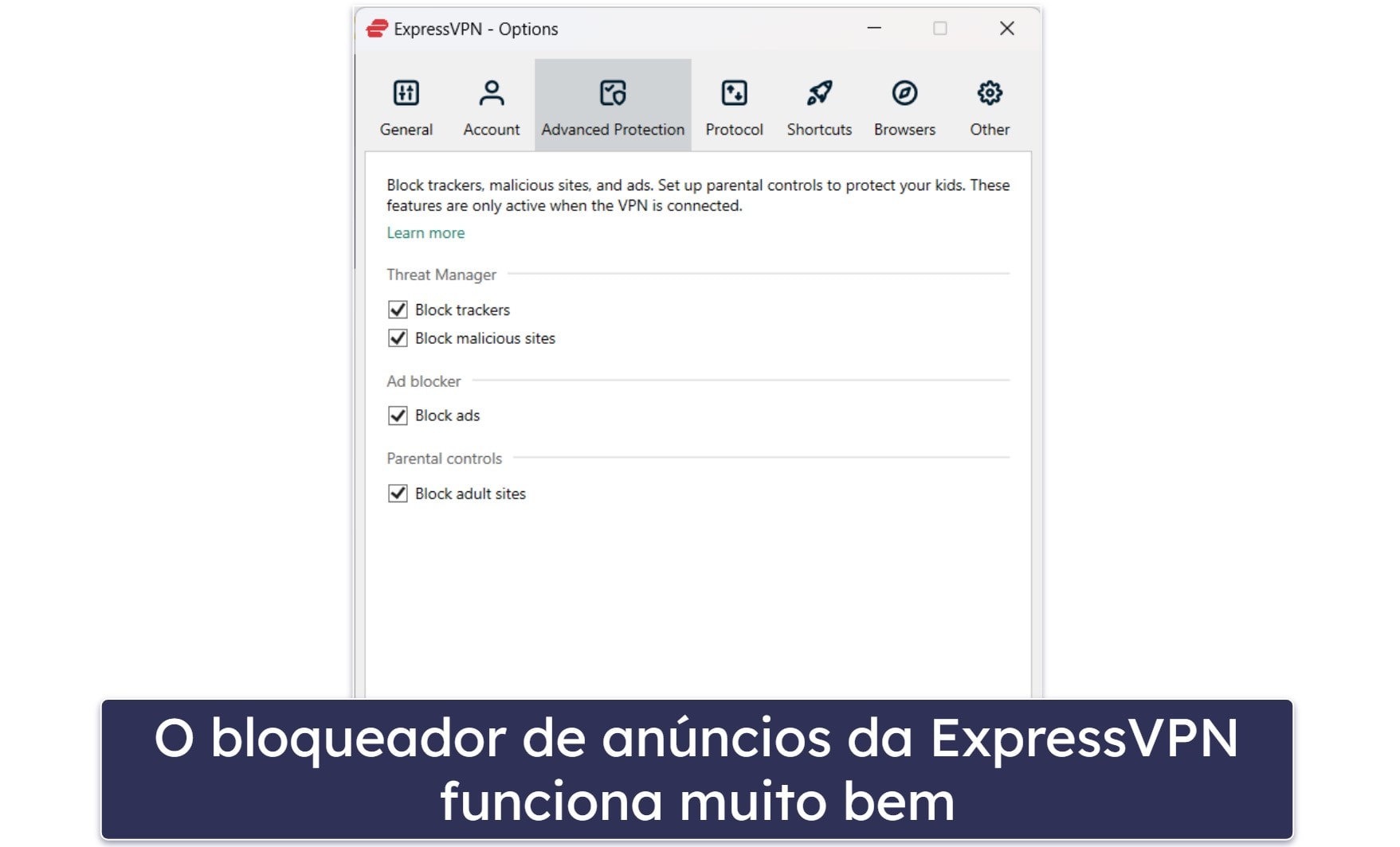 🥈2. ExpressVPN: excelente bloqueador de anúncios e rastreadores + a melhor VPN do mercado