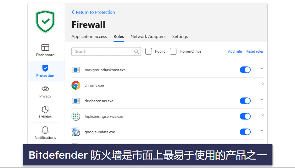 🥈 2. Bitdefender：最佳定制化防火墙，附带高级功能