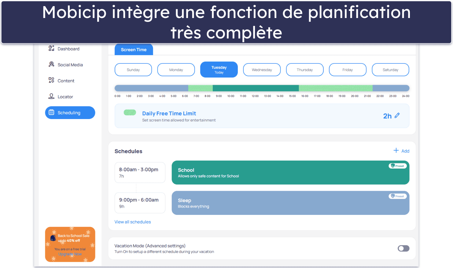 🥉 3. Mobicip : la fonction de planification du temps d’écran la plus souple