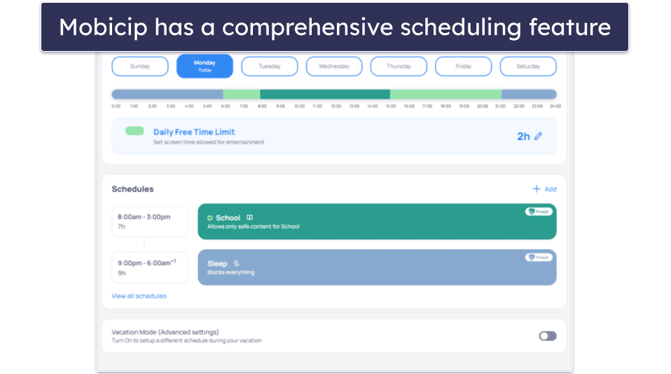 5. Mobicip — Detailed Scheduling Feature for iOS