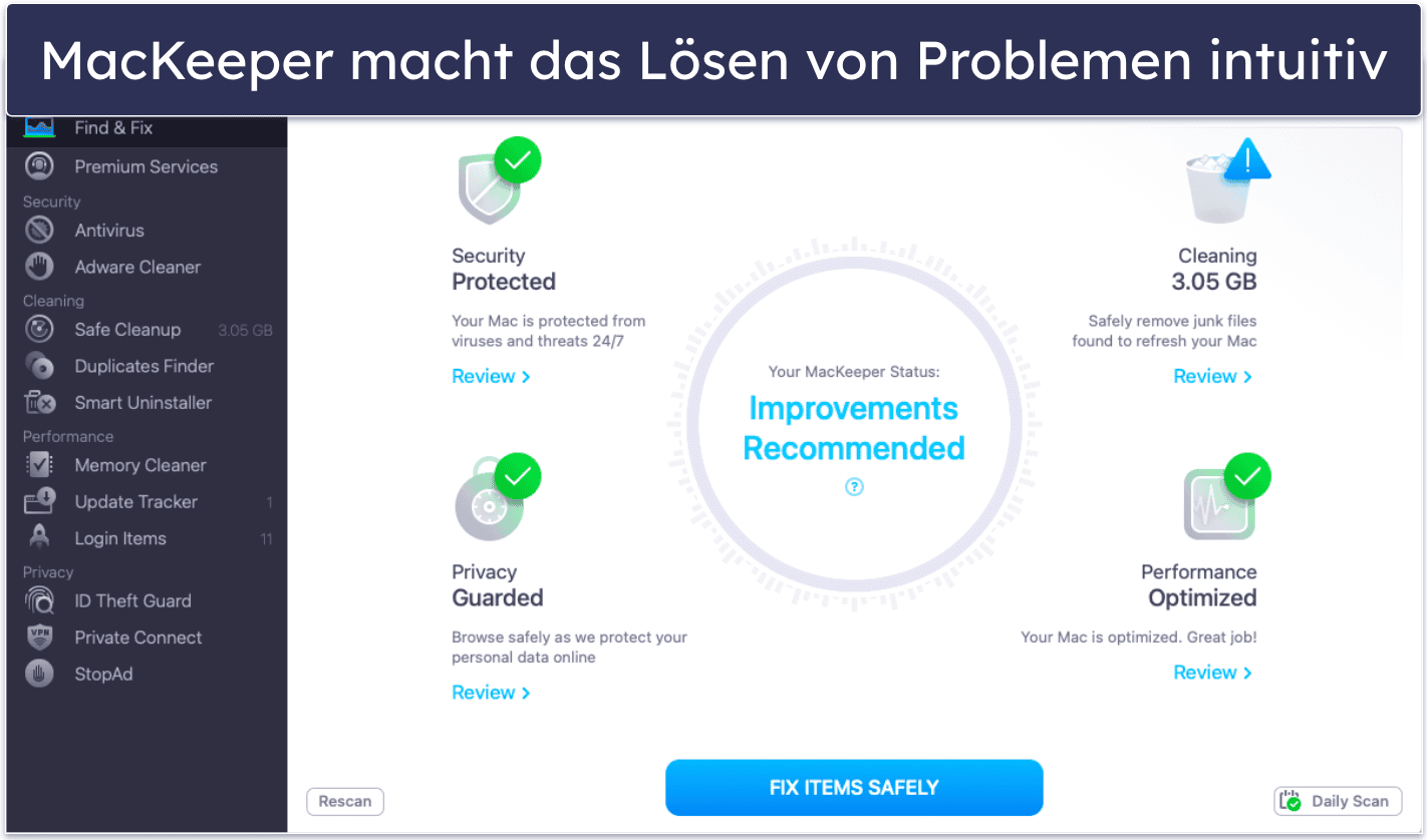 6. MacKeeper – am besten für intuitives Sicherheitsmanagement