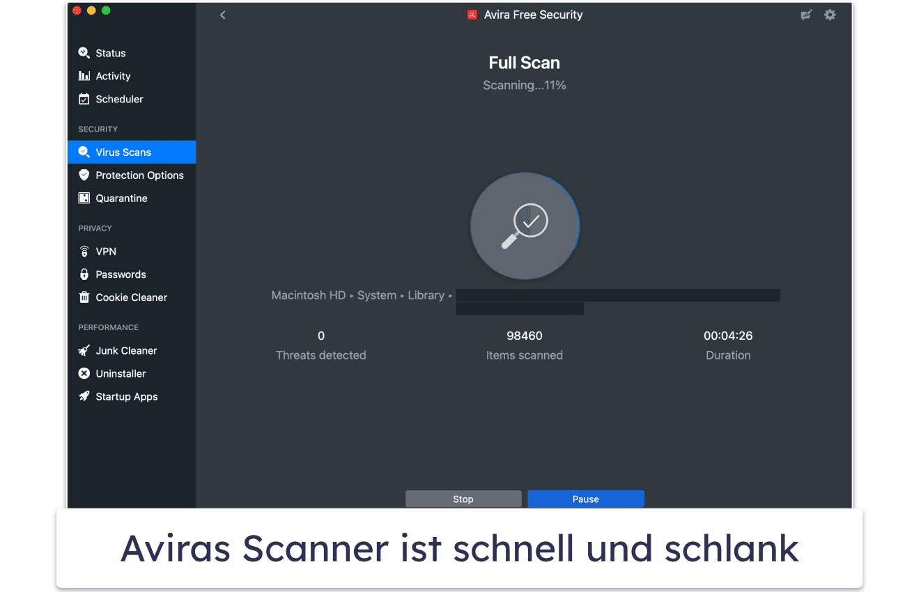 7. Avira Free Antivirus für Mac – bester kostenloser Mac-Antivirus