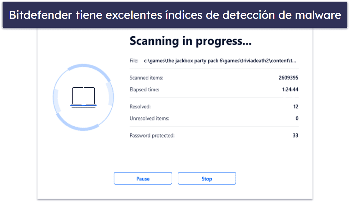 🥈2.Bitdefender: análisis ligero con modo de gaming automático