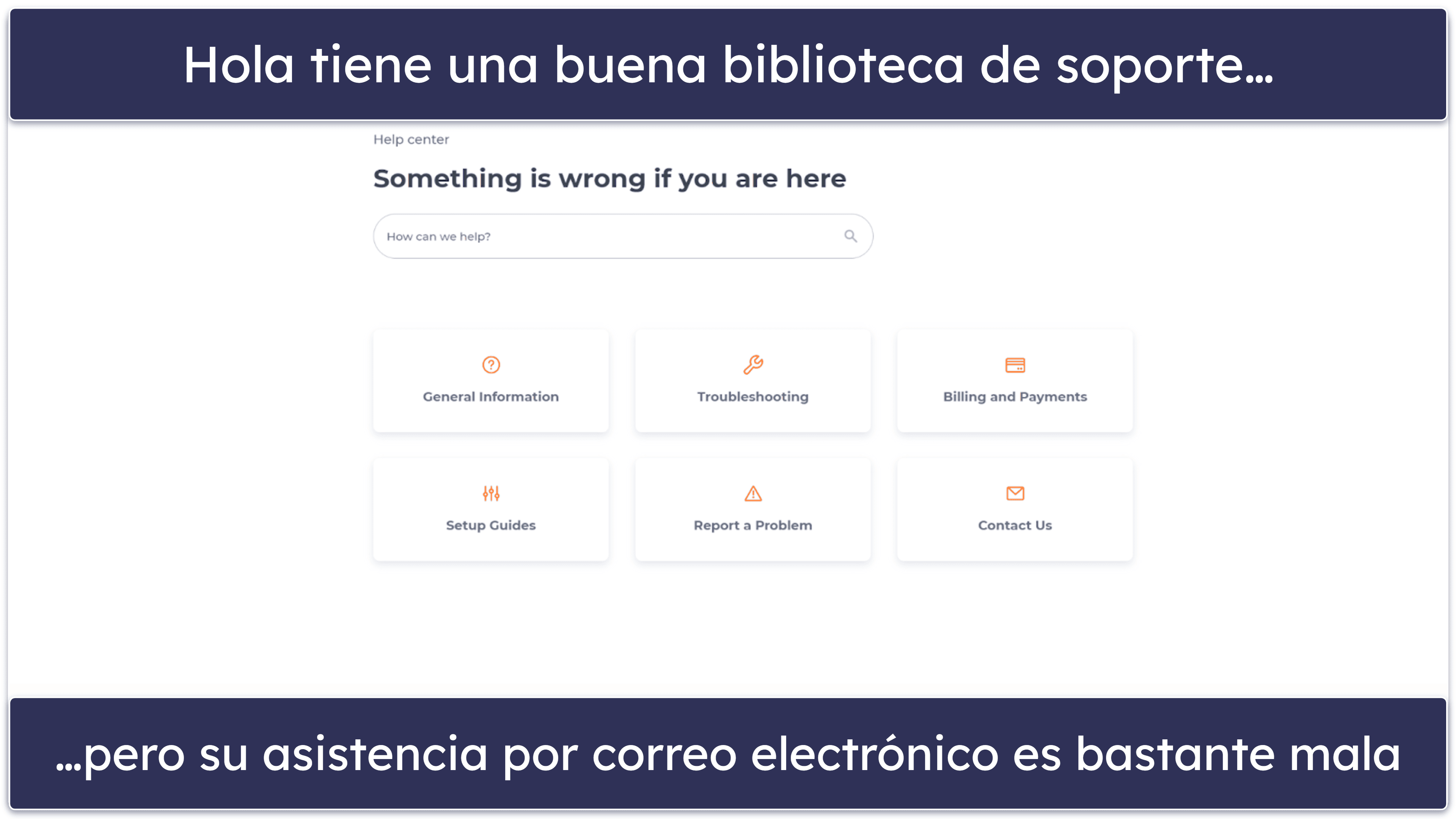 Hola VPN opiniones sobre atención al cliente: buena biblioteca de soporte, pero el servicio de correo electrónico no responde)