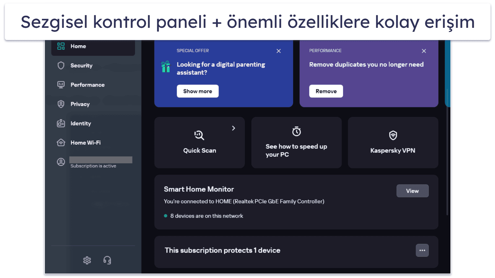 Kaspersky Kullanım ve Kurulum Kolaylığı — Kullanımı Kolay Arayüz + Çok Sayıda Özelleştirme Seçeneği