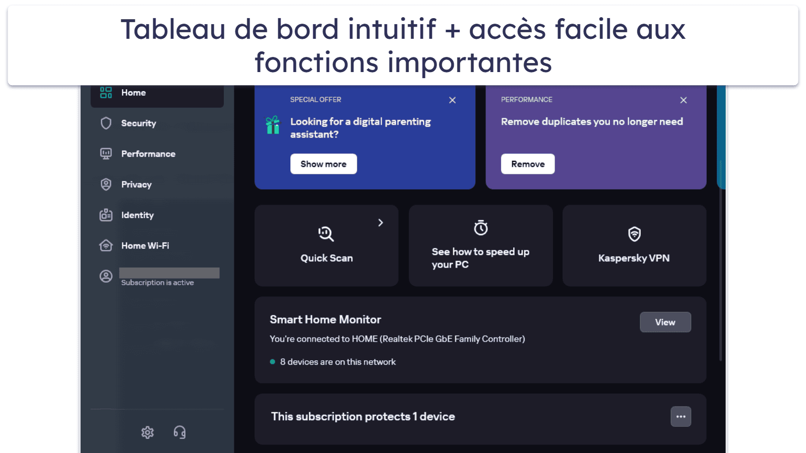 Facilité d’utilisation et de configuration de Kaspersky : Interface facile à utiliser + nombreuses options de personnalisation