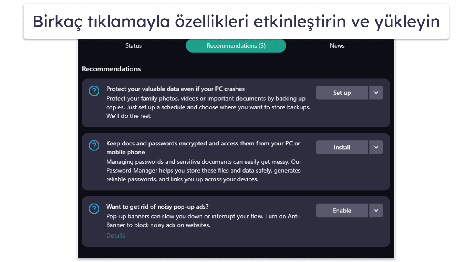 Kaspersky Kullanım ve Kurulum Kolaylığı — Kullanımı Kolay Arayüz + Çok Sayıda Özelleştirme Seçeneği