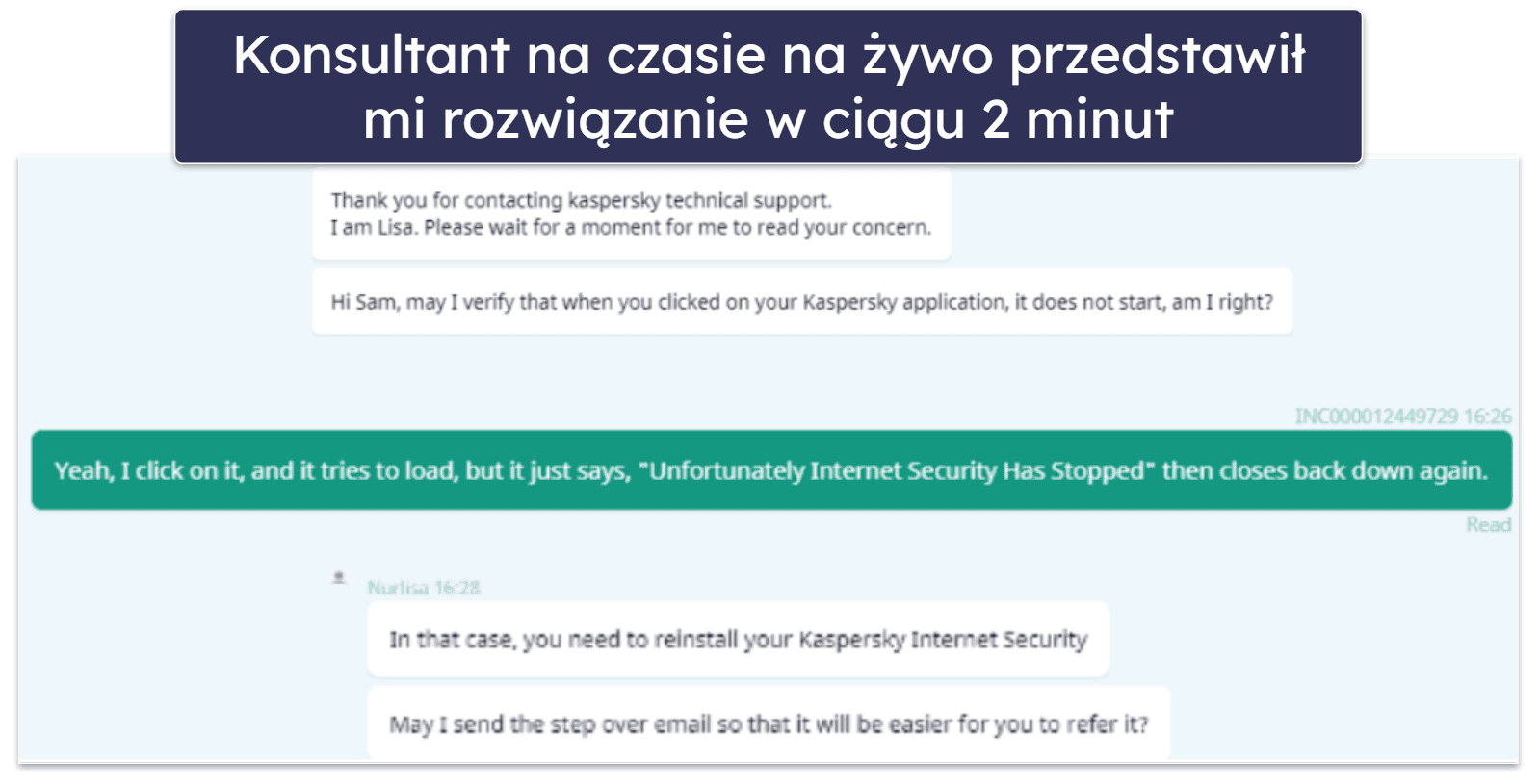 Obsługa klienta Kaspersky – szybkie wsparcie przez czat na żywo (2 minuty oczekiwania!)