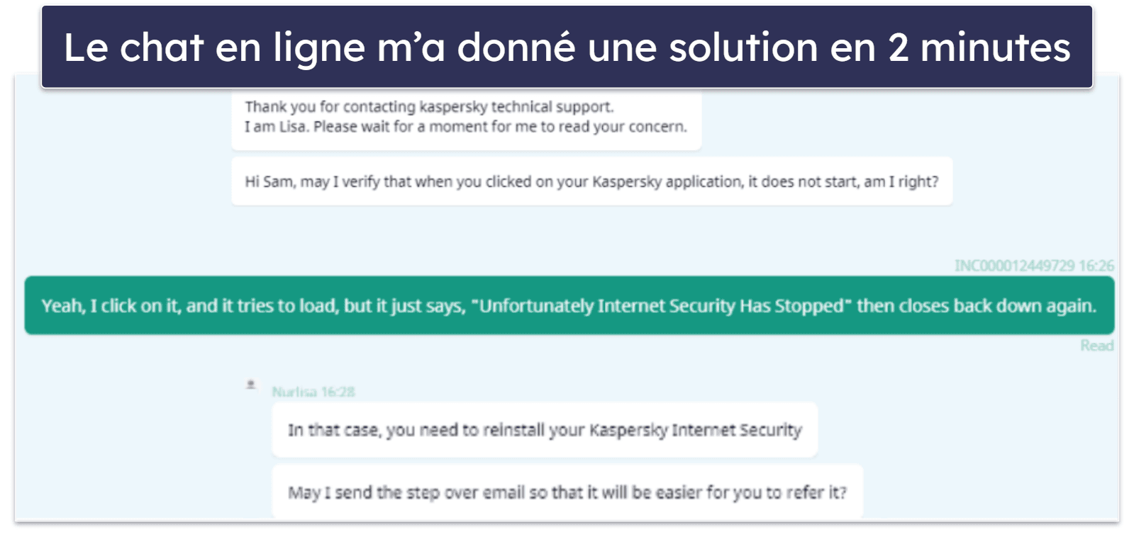 Assistance client Kaspersky — Solutions rapides par Live Chat (2 minutes d’attente !)