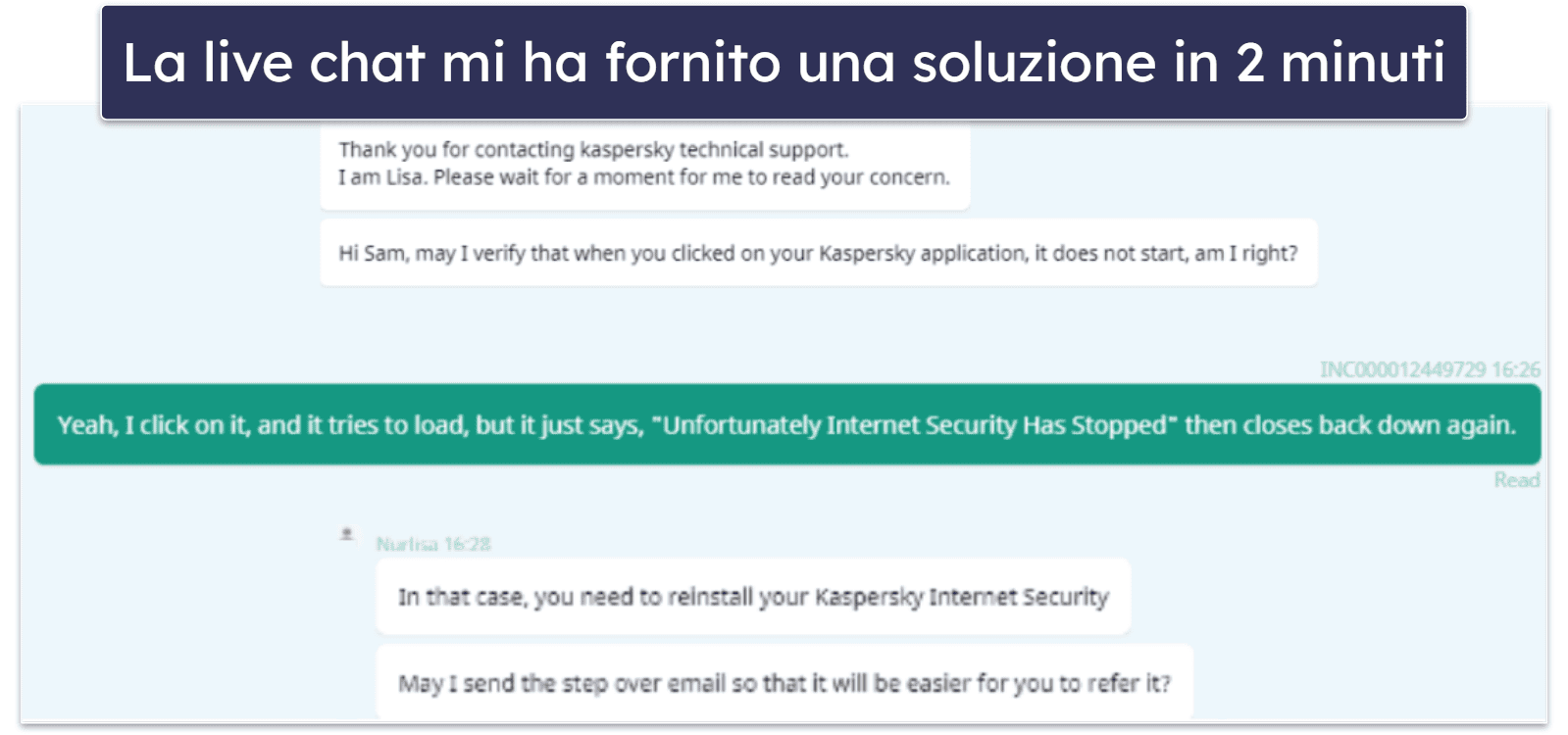 Supporto clienti di Kaspersky — Soluzioni rapide tramite live chat (tempi di attesa di 2 minuti!)