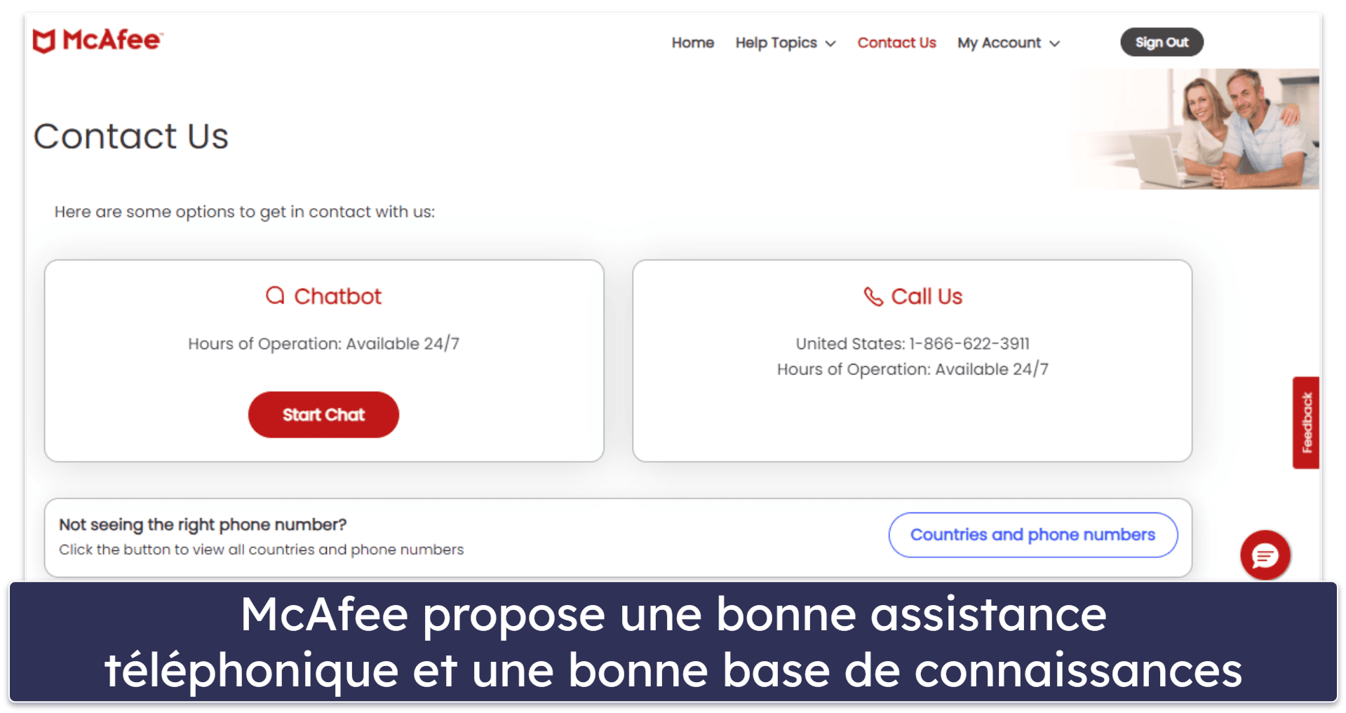 Assistance client McAfee – Chat en direct utile, base de connaissances complète et bonne assistance téléphonique