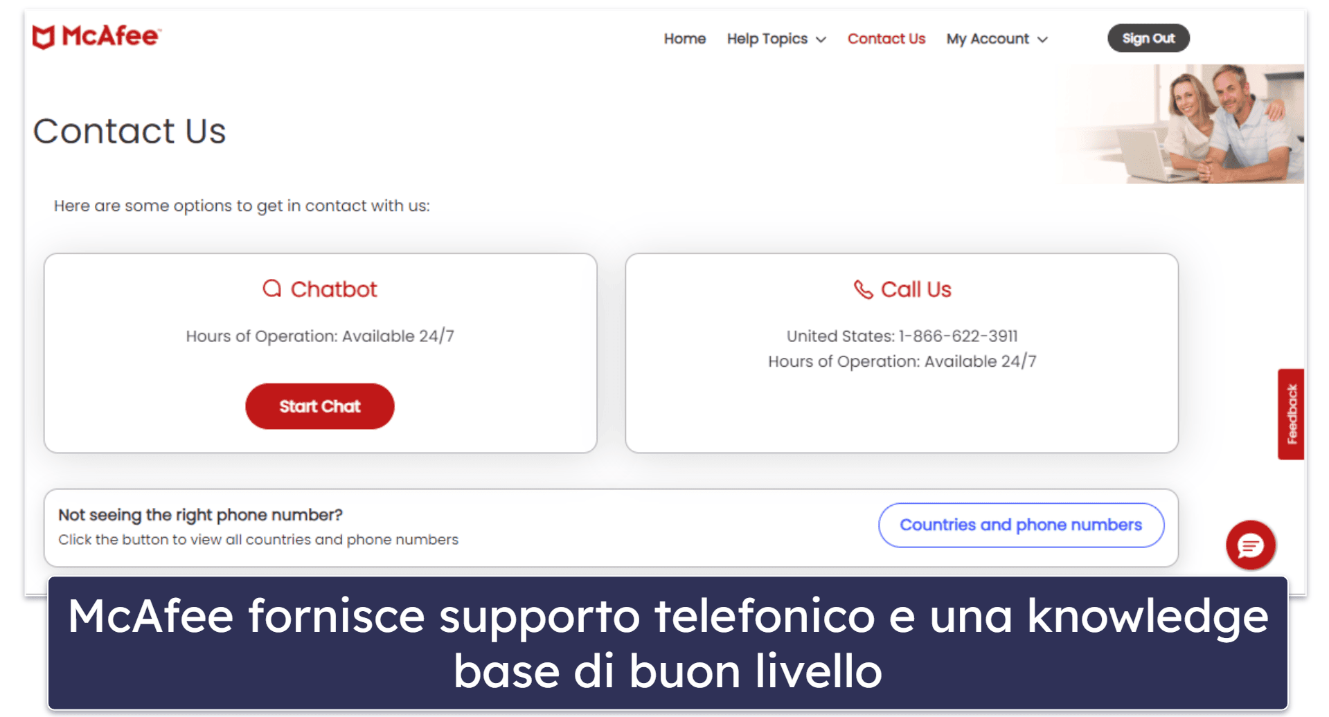 Assistenza clienti di McAfee – Utile live chat, knowledge base completa e buon supporto via telefono