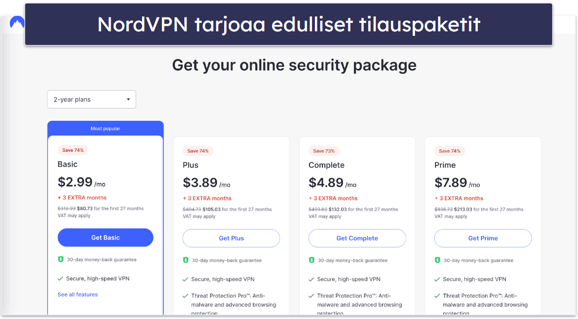 NordVPN paketit ja hinnasto