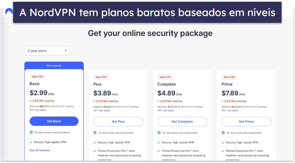 Opções de planos e preços do NordVPN