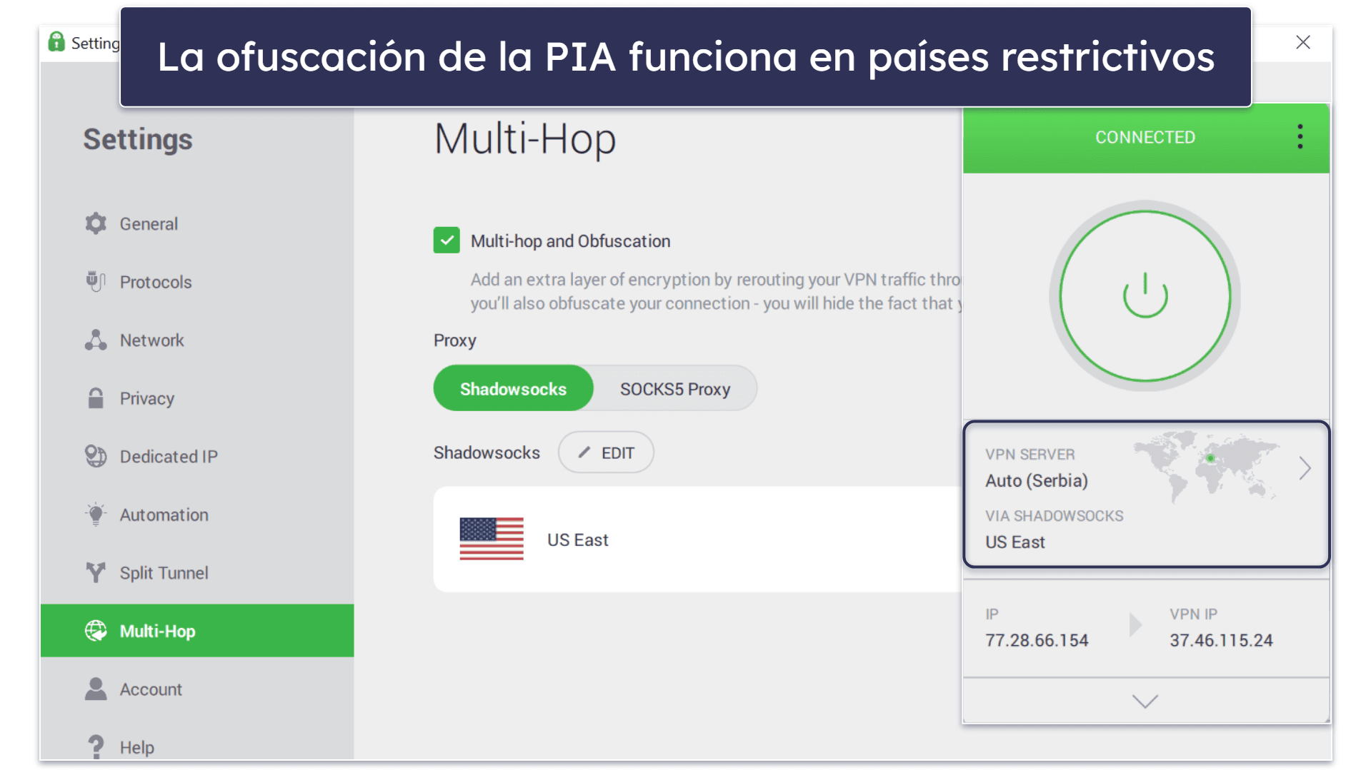 🥈2. Private Internet Access: VPN personalizable para evitar la censura en Pakistán